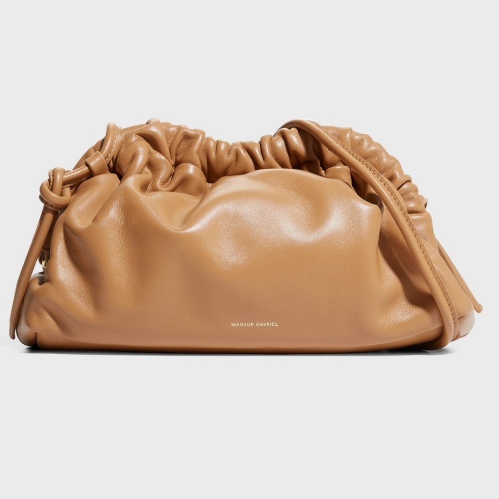 Mansur Gavriel Cloud Mini Gathered Leather Clutch in Tan